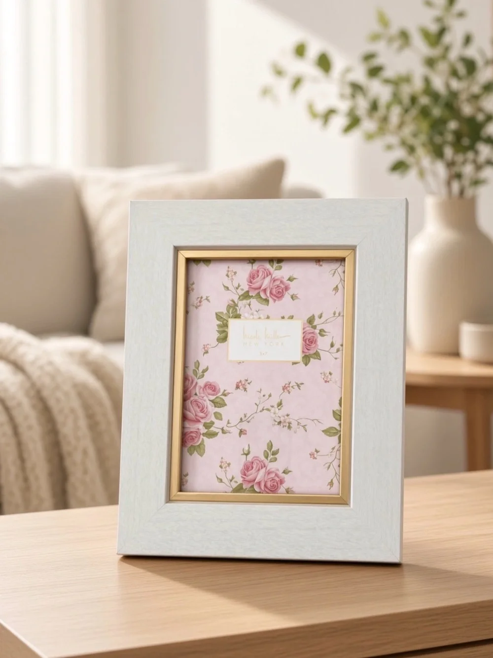 NWT Nicole Miller New York 5x7 White Wood Picture Frame Gold Trim NWT